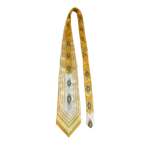 Fratello Mens Neck Tie Yellow White Geometric Work Dad Tie - Picture 1 of 6